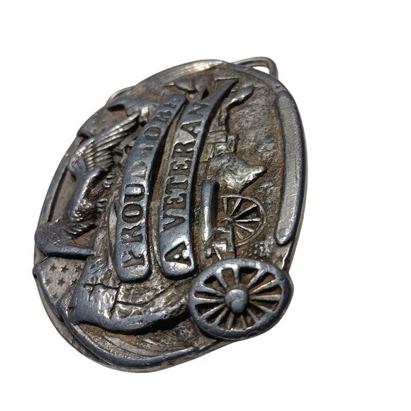 Vintage Western Cowboy Belt Buckle 1983 Bergamont Brass Works Proud Veteran - Picture 3 of 5